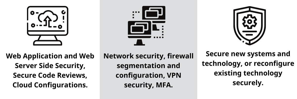 Network security, firewall segmentation and configuration, VPN security, MFA